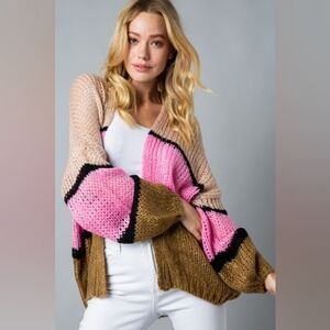 Balloon sleeve striped cardigan